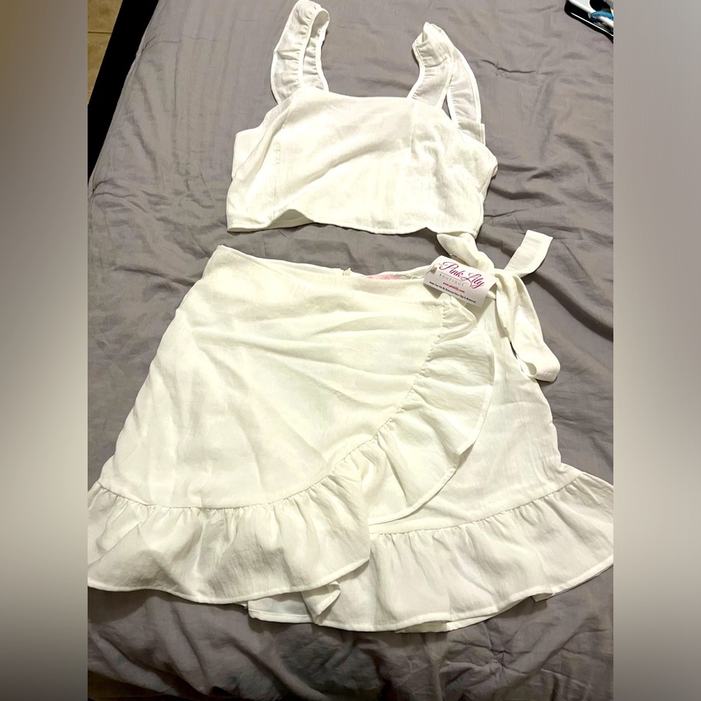 White Ruffle Wrap Mini Skirt - Picture 2 of 5